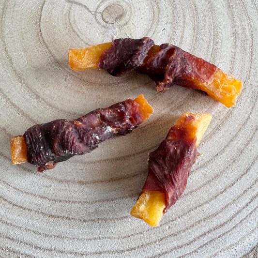 Sweet Potato Fries Wrapped in Duck