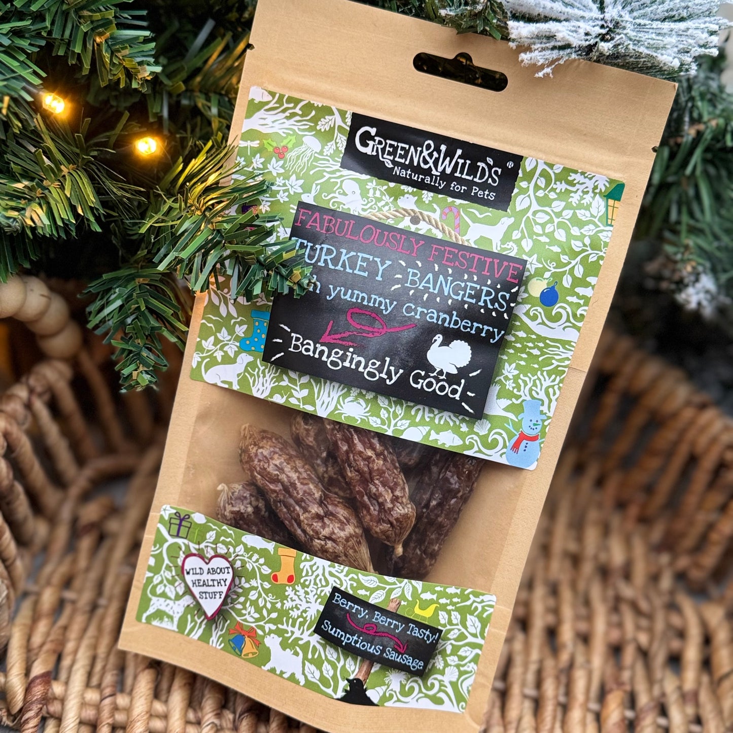 Green & Wilds | Turkey & Cranberry Christmas Bangers 75g