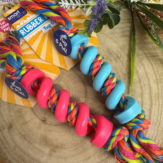 Tug & Pull Rubber Rope Spiral Dog Toy | 4 Colours