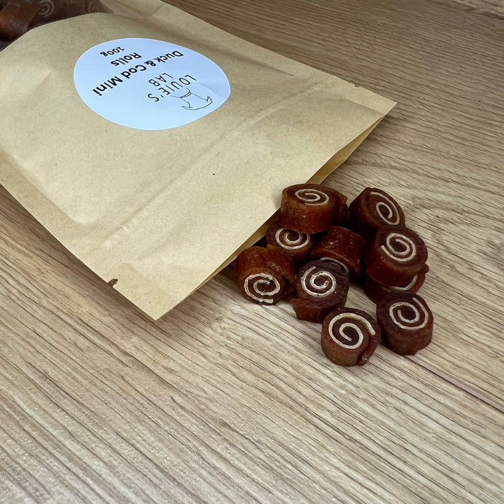 Duck & Cod Mini Rolls 100g – Louie's Lab