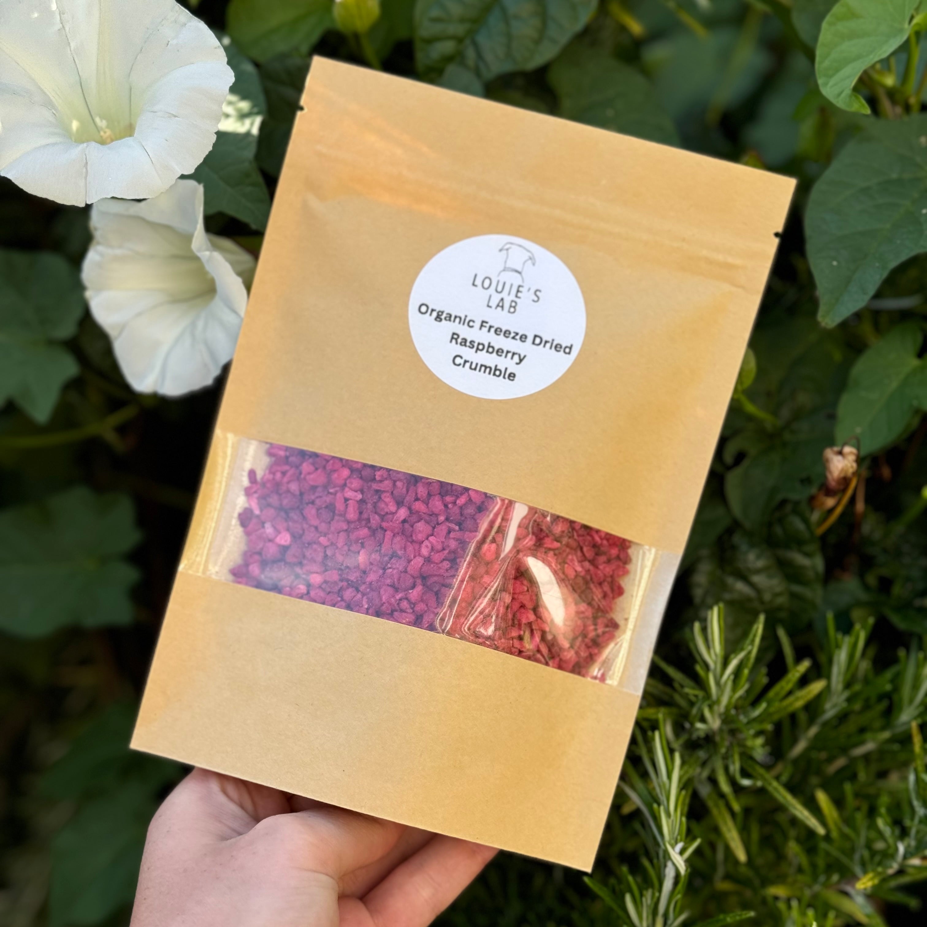 Dehydrated Raspberry Crumbles Organic Freeze Dried Raspberry Crumble 25g – Louie's Lab