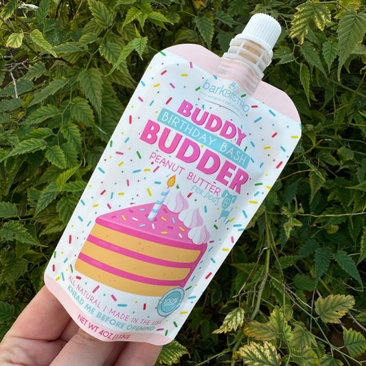 Buddy Budder Peanut Butter 4oz Squeeze Pouch | Birthday Bash